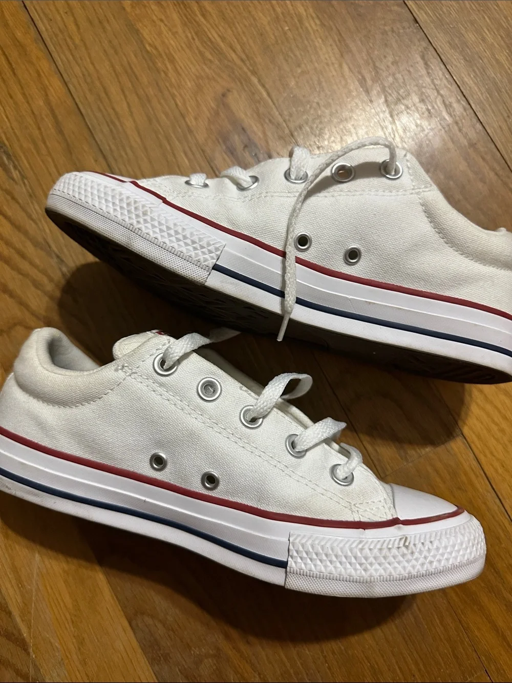 Converse Kids White Low Top Sneakers with Red Trim